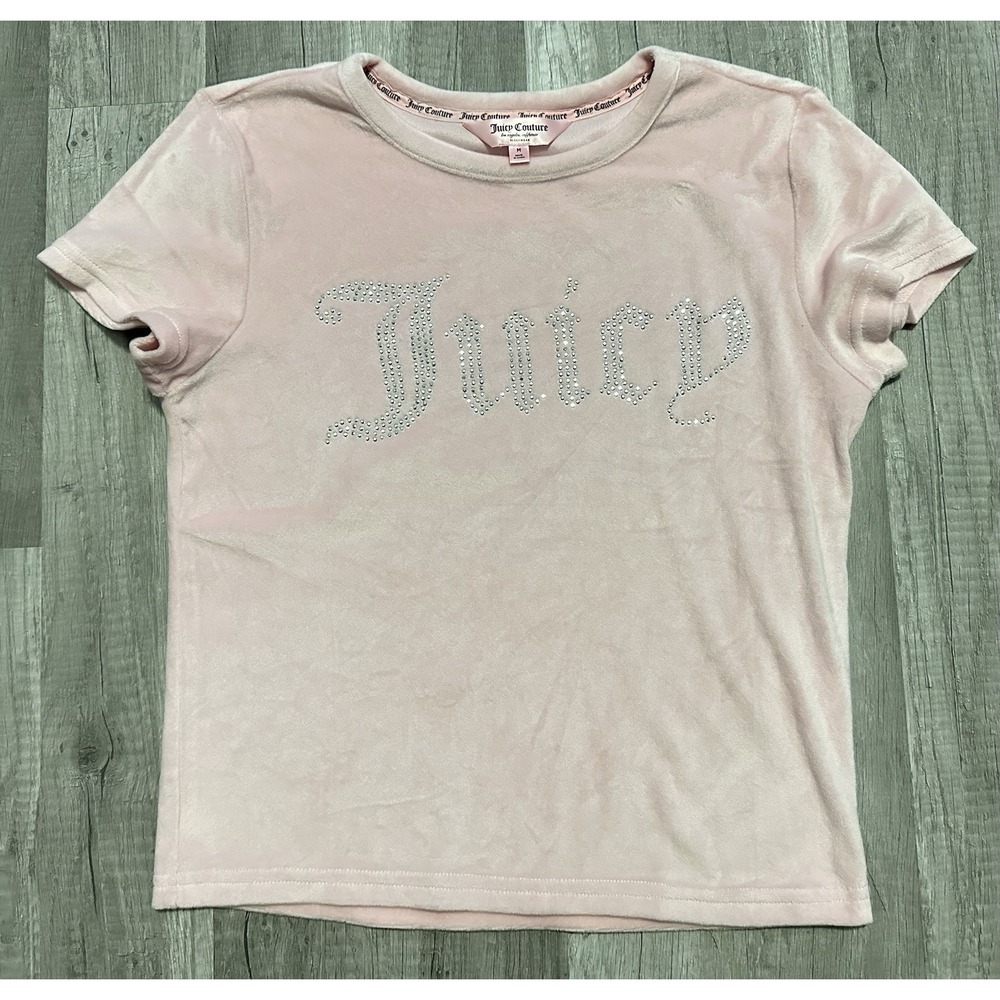 Juicy‎ Couture Velour Baby Tee Womens M Y2K Bling Fuzzy 00s Rave Pink Spellout